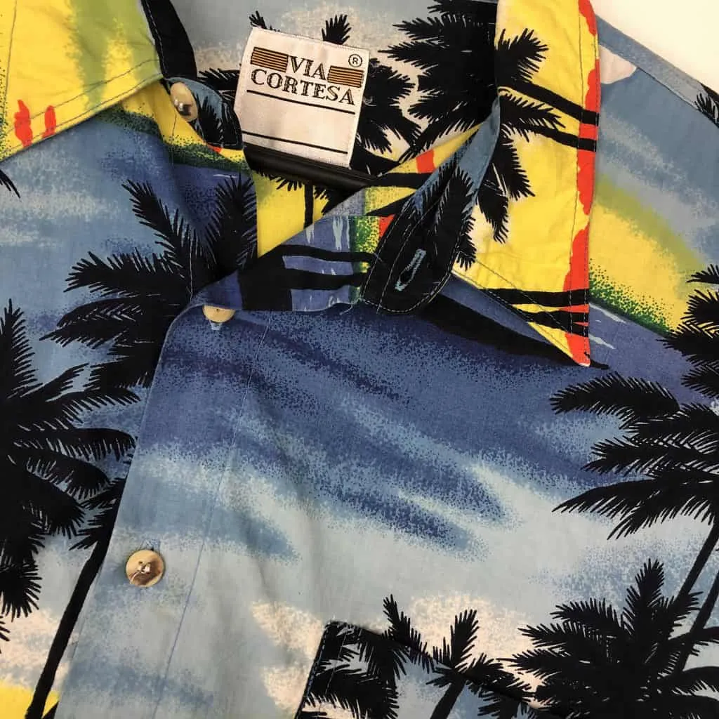 Vintage Tropical Hawaiian Shirt with Moonlit Palm Trees Blue Bright Pattern – 2XL / 3XL