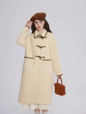 Volstagg yellow woolen coat for women autumn and winter Korean style horn button quilted mid-length cotton woolen coat