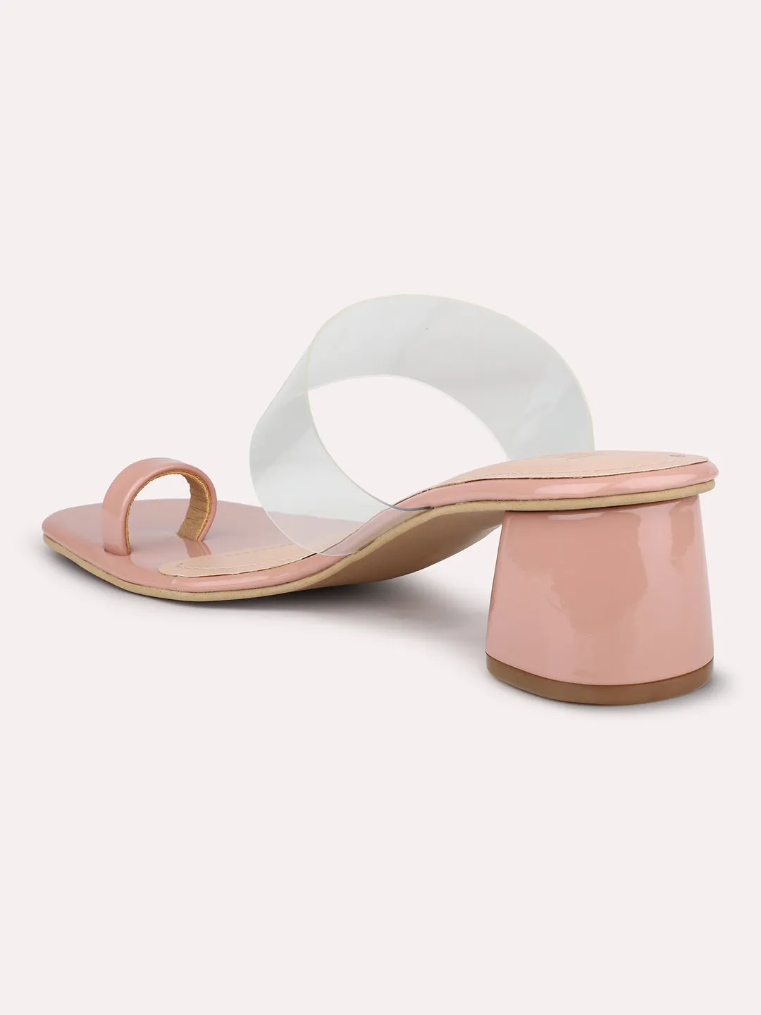 Women Peach Transparent One Toe Block Heels