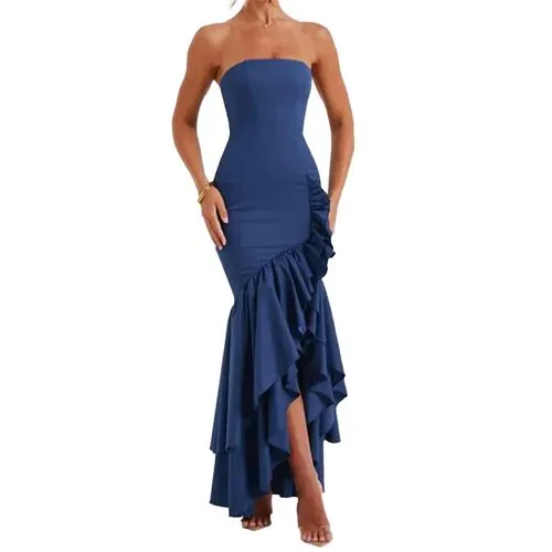 Women's Party Dress Elegant Sexy Strapless Backless Sleeveless Solid Color Asymmetrical Dress Maxi Long Dress Cocktail Party