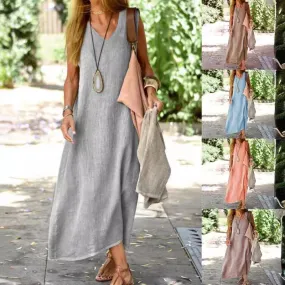 Women's Regular Dress Simple Style V Neck Sleeveless Solid Color Maxi Long Dress Daily