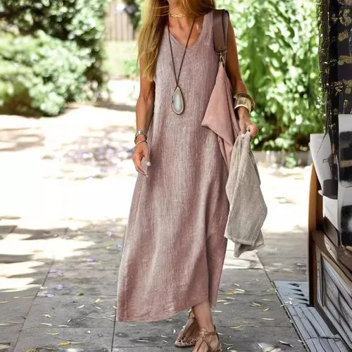 Women's Regular Dress Simple Style V Neck Sleeveless Solid Color Maxi Long Dress Daily