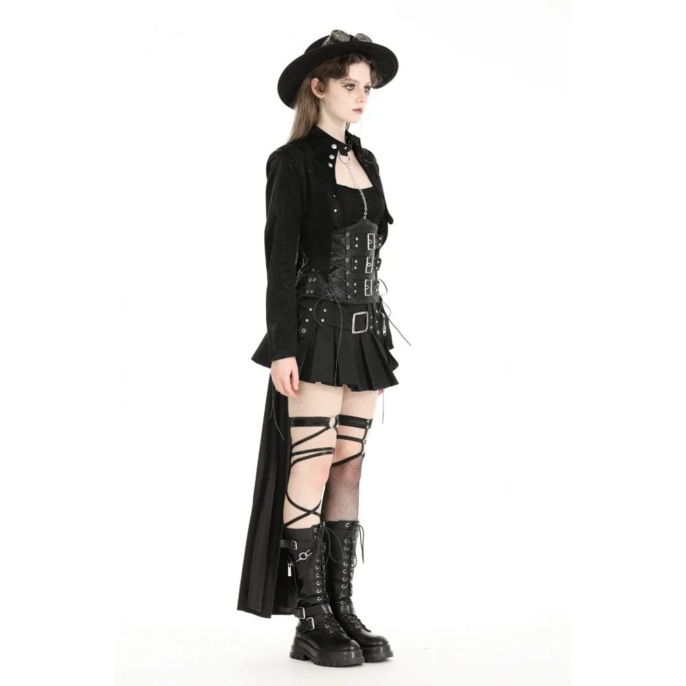 Women's Gothic High/Low Faux Leather Splice Jacket