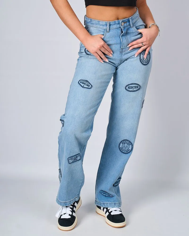 Womens Light Wash Badge Jeans