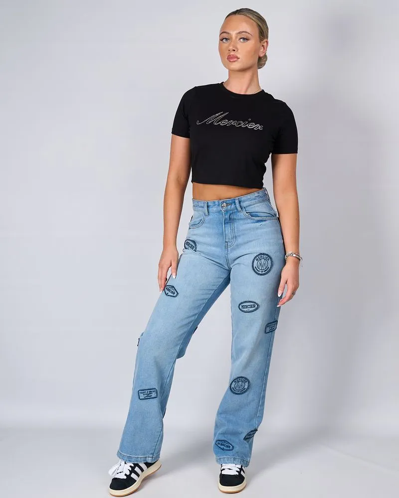 Womens Light Wash Badge Jeans