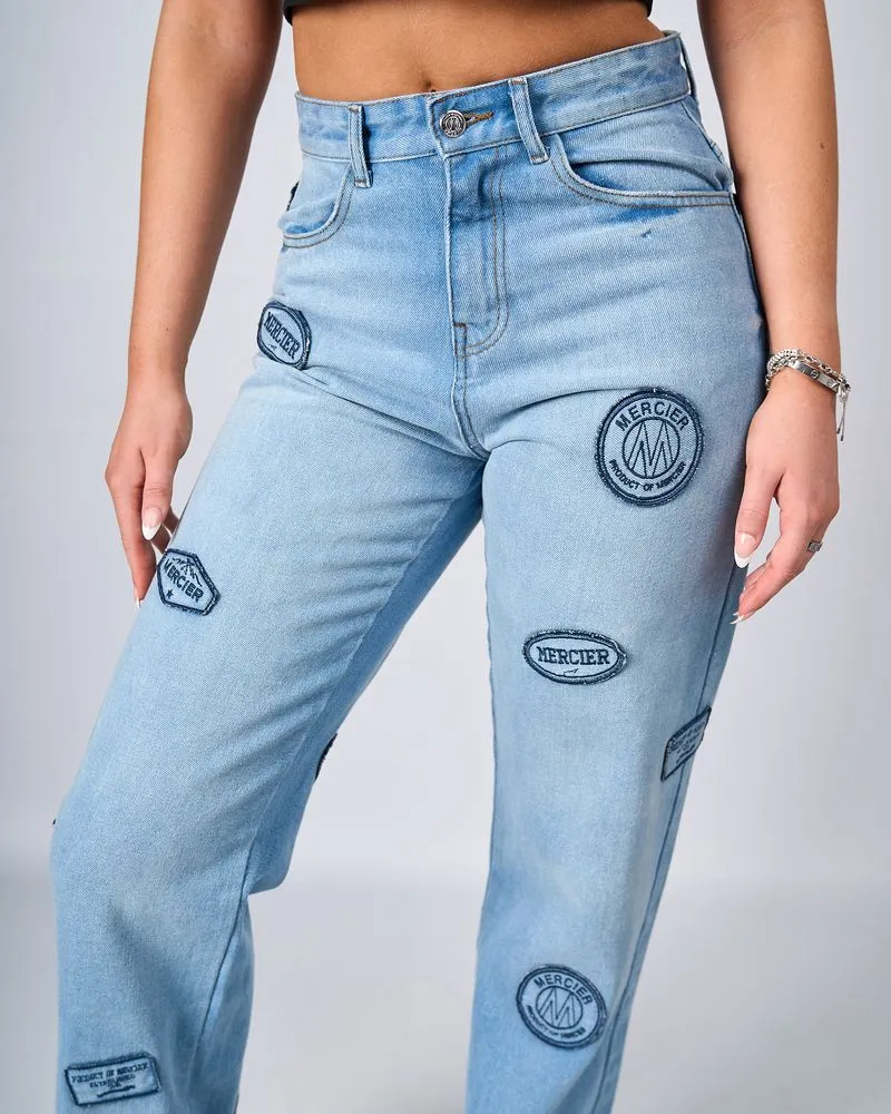 Womens Light Wash Badge Jeans