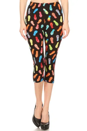 Women's Regular colorful Flip-Flops Sandal Printed Cropped Capri Leggings