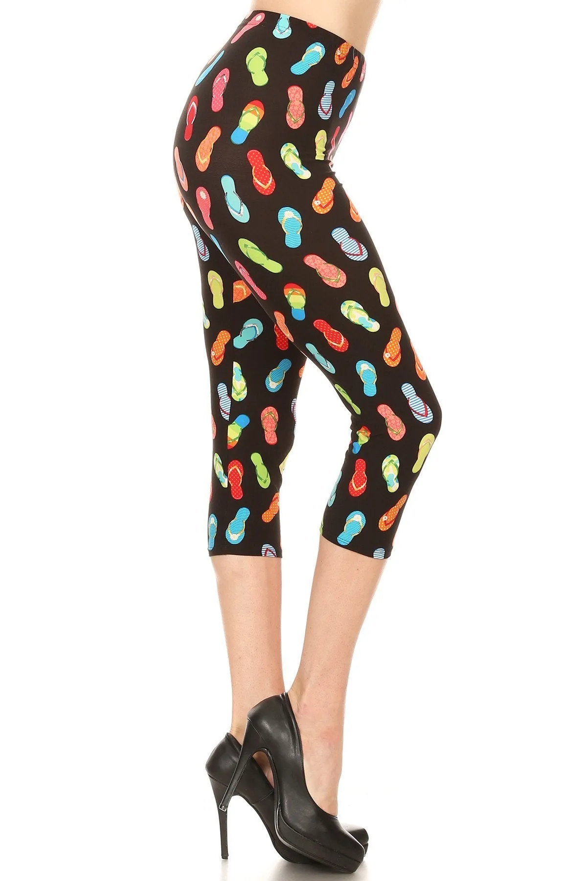 Women's Regular colorful Flip-Flops Sandal Printed Cropped Capri Leggings