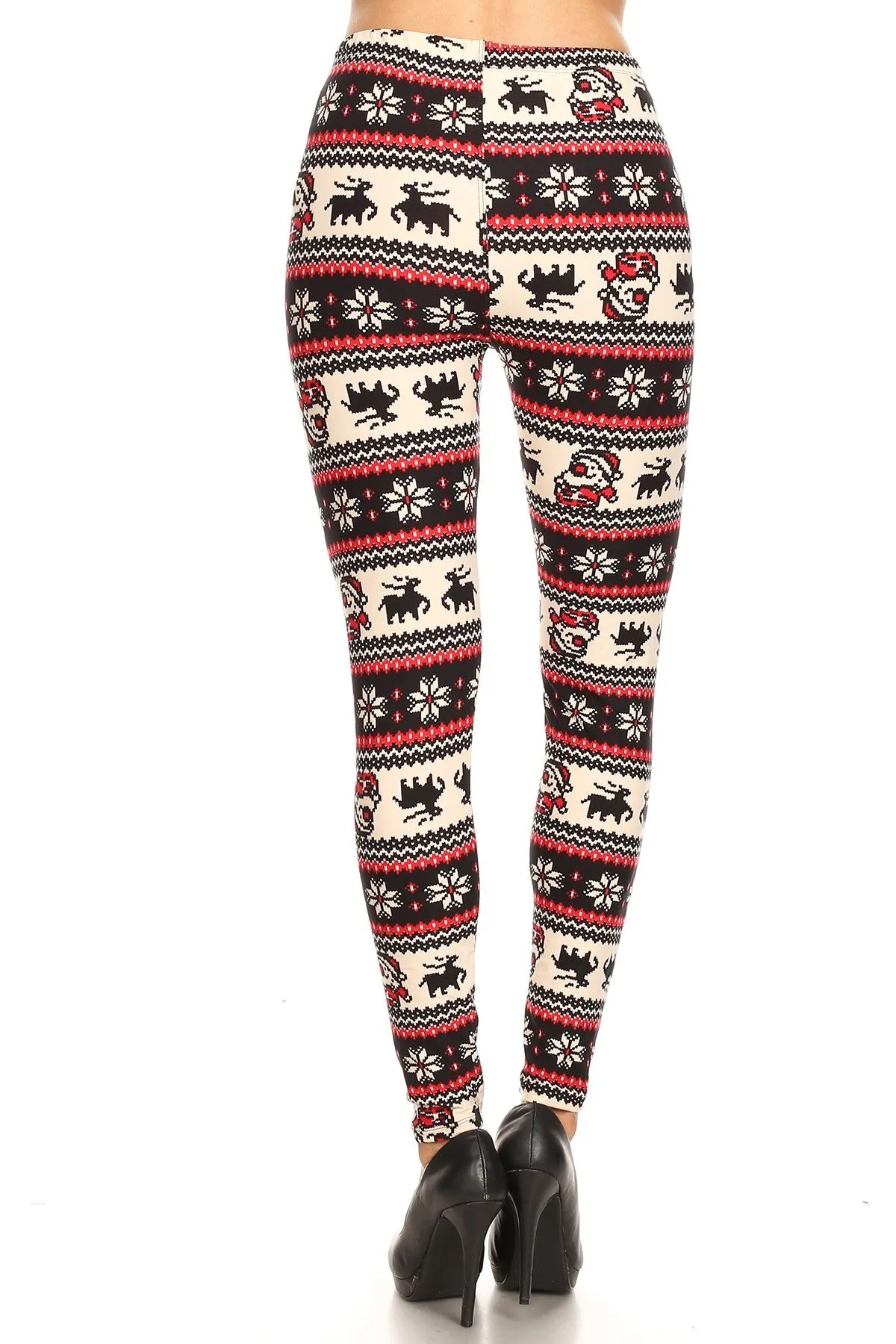 Women's Regular Colorful Santa Reindeer Fair Isle Pattern Printed Leggings