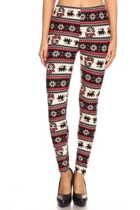 Women's Regular Colorful Santa Reindeer Fair Isle Pattern Printed Leggings