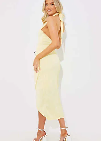 X Lemon Textured Halter Neck Midi Dress by In The Style | Look Again