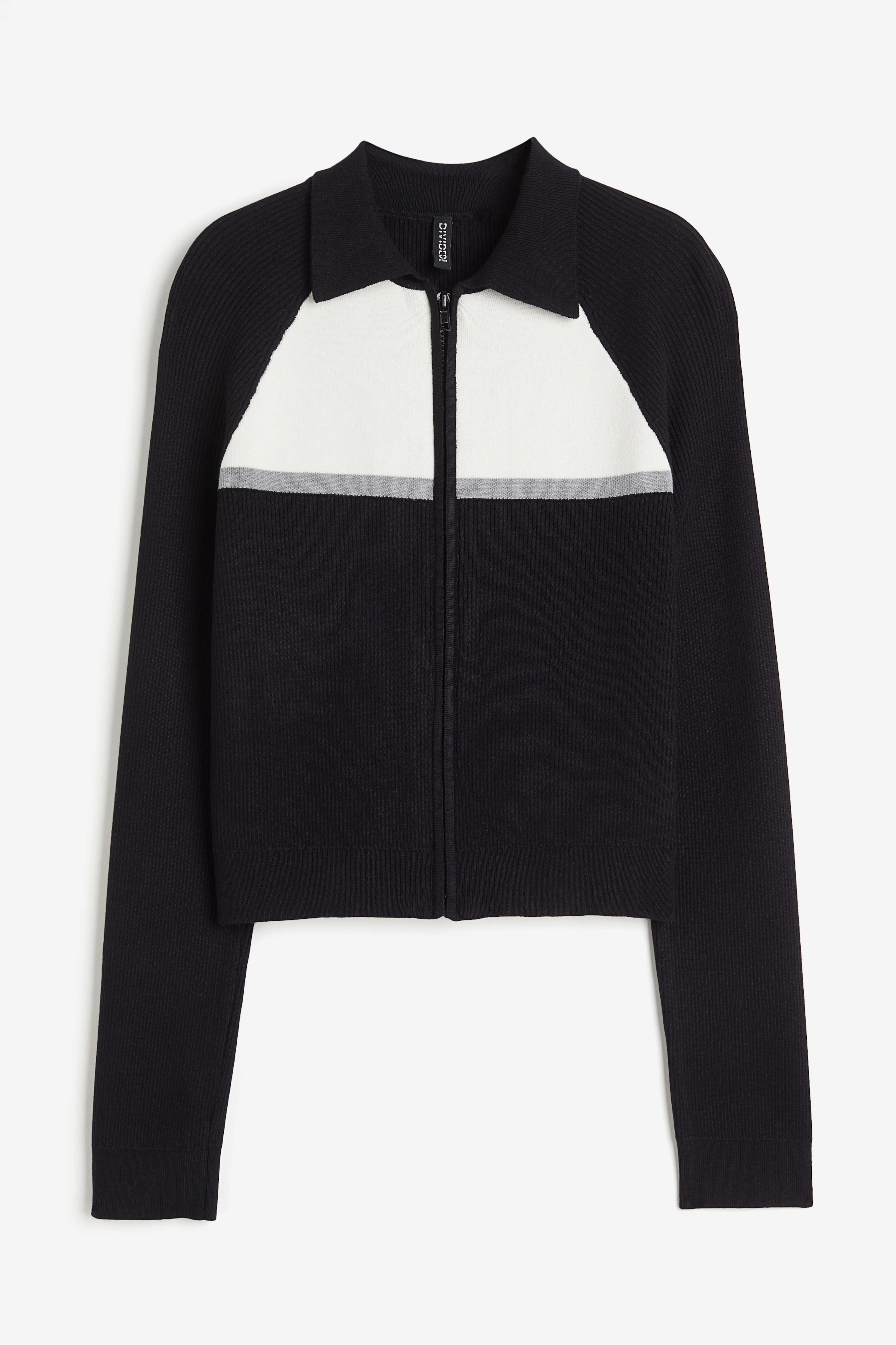 Zip-through cardigan - Long sleeve - Regular length - Black/Block-coloured - Ladies | H&M GB